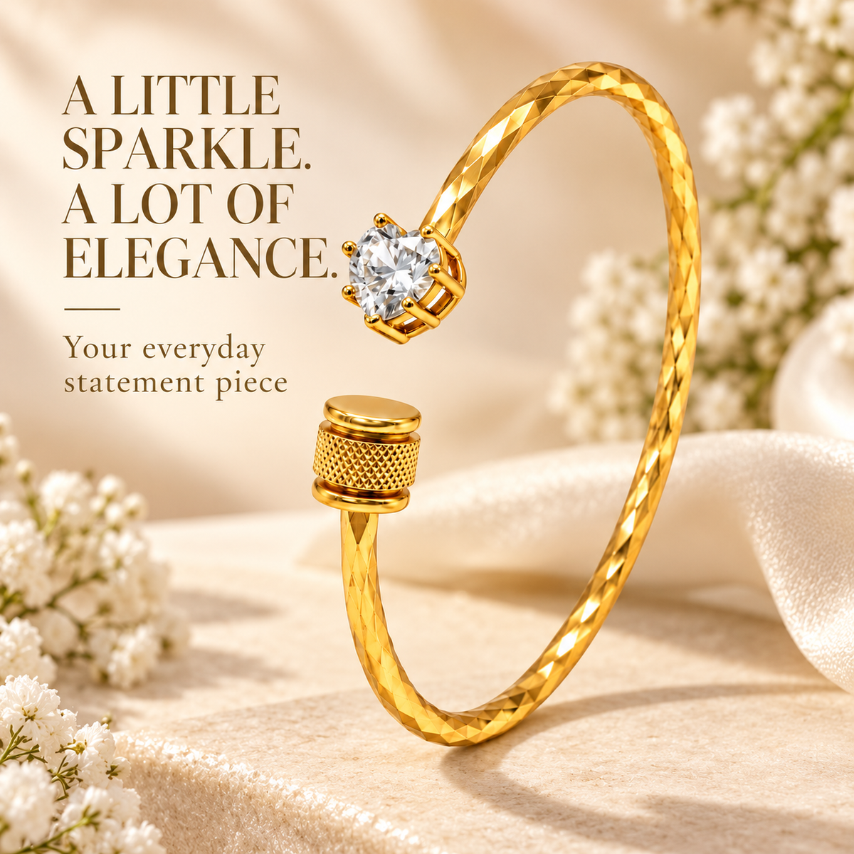 Gold Plated Diamond Heart Bangle