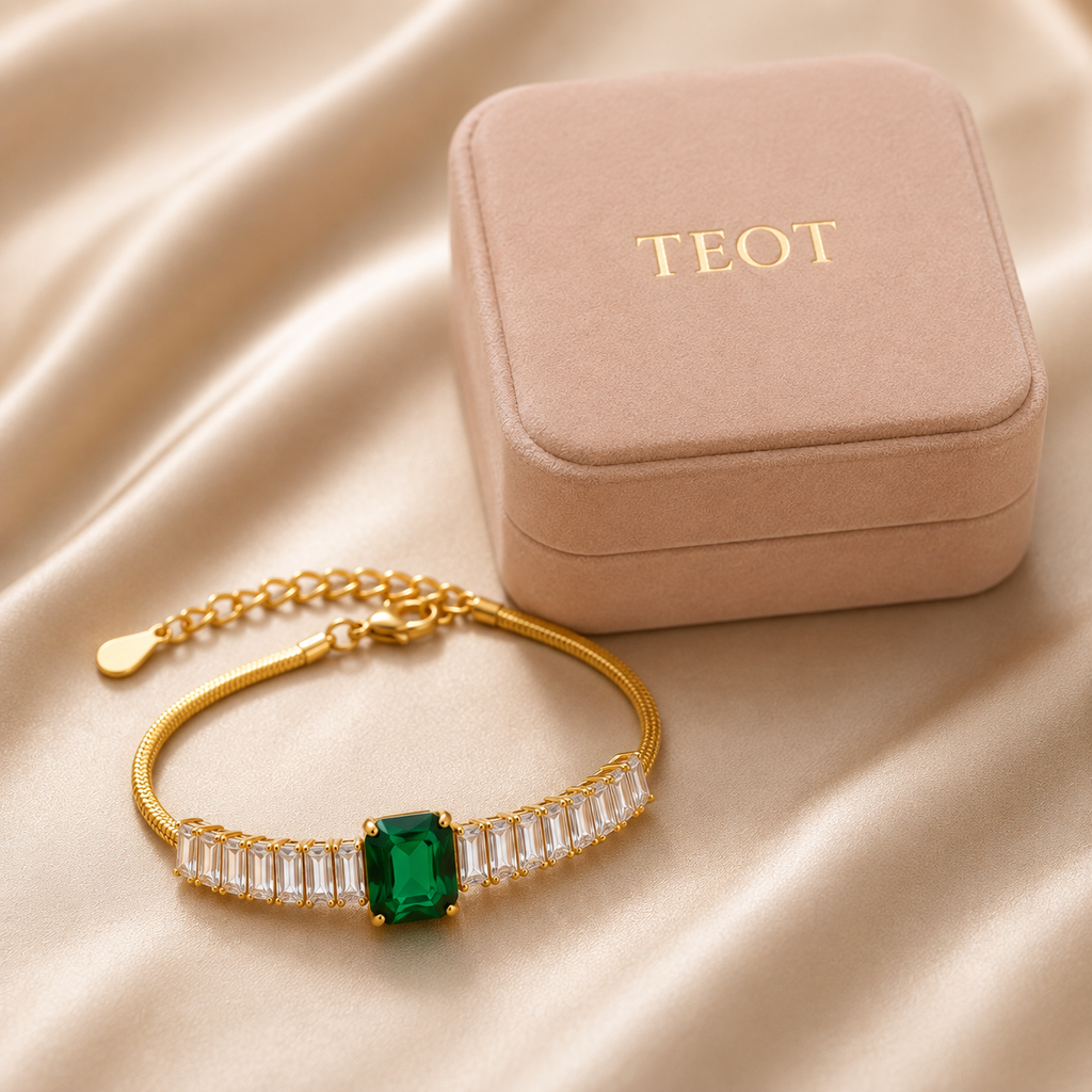 TEOT™ Emerald Luxe Bracelet & Gold-Plated Evil Eye Bracelet | Free Premium Jewelry box