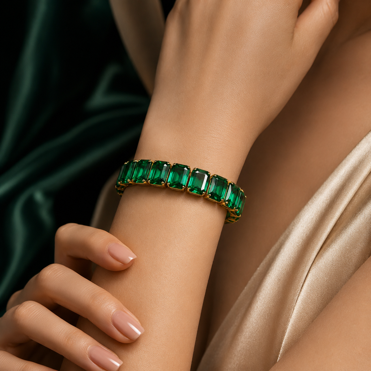 TEOT™ Gold-Plated Emerald Majesty Tennis Bracelet