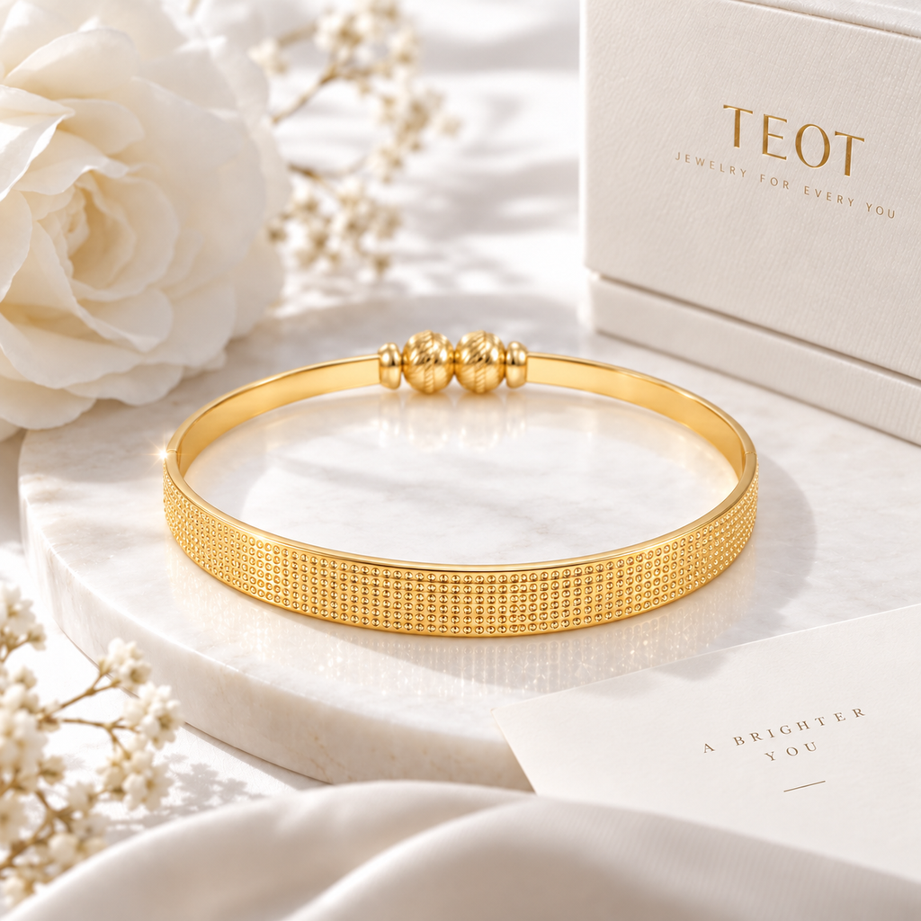 Gold-Plated Textured Adjustable Bangle