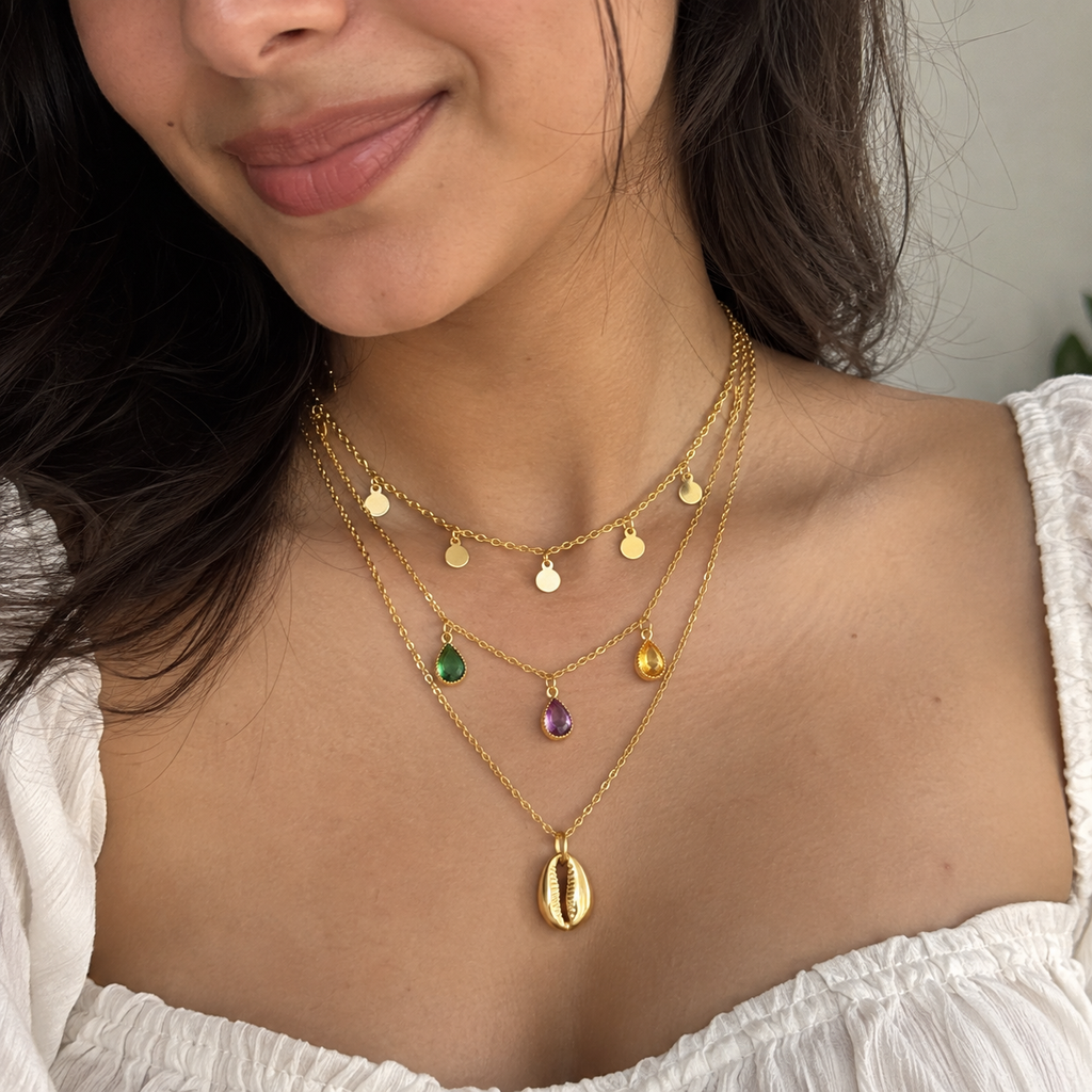 TEOT™ Gold-Plated Multilayered Crystal Charms Necklace | Free Premium Jewelry Box