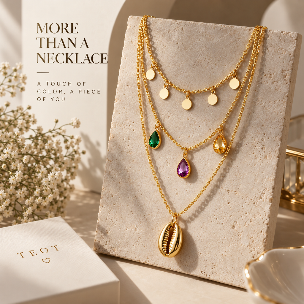 TEOT™ Gold-Plated Multilayered Crystal Charms Necklace | Free Premium Jewelry Box