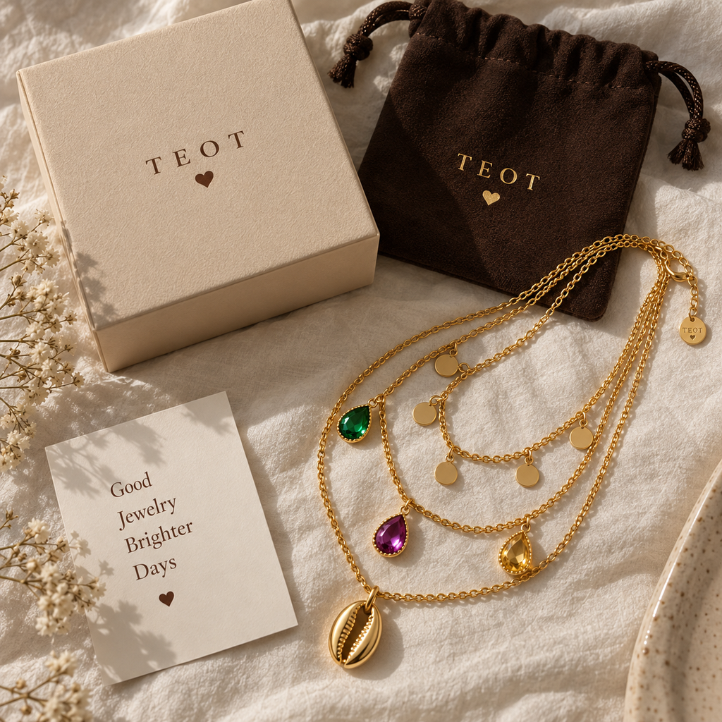 TEOT™ Gold-Plated Multilayered Crystal Charms Necklace | Free Premium Jewelry Box