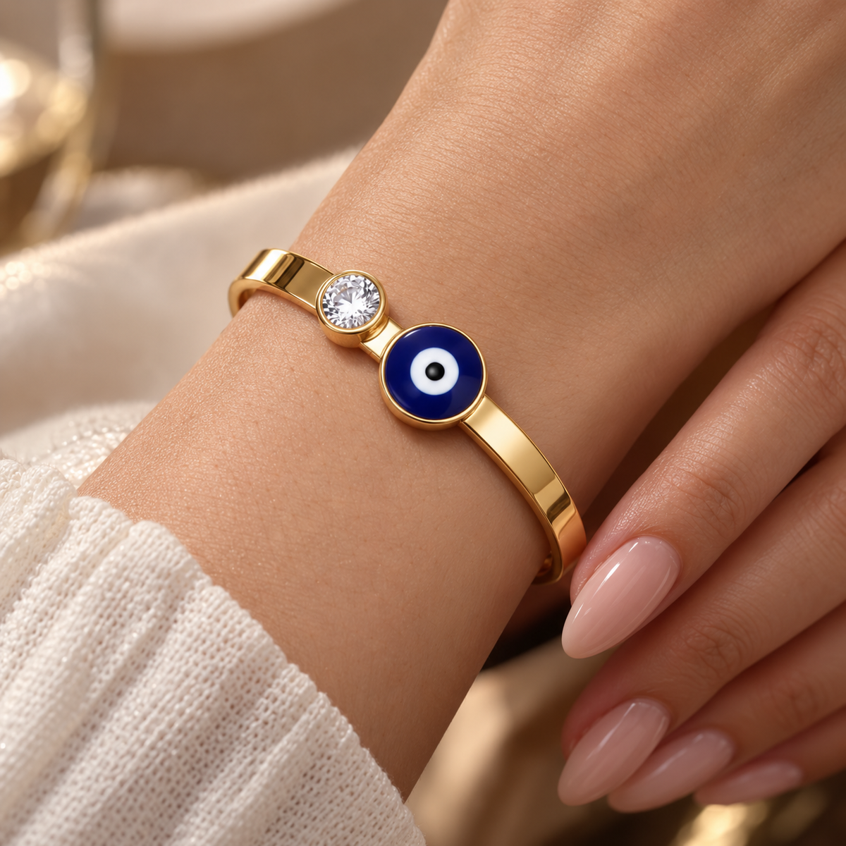 TEOT™  Gold-Plated Evil Eye & American Diamond Adjustable Bracelet | Free Premium Jewelry box