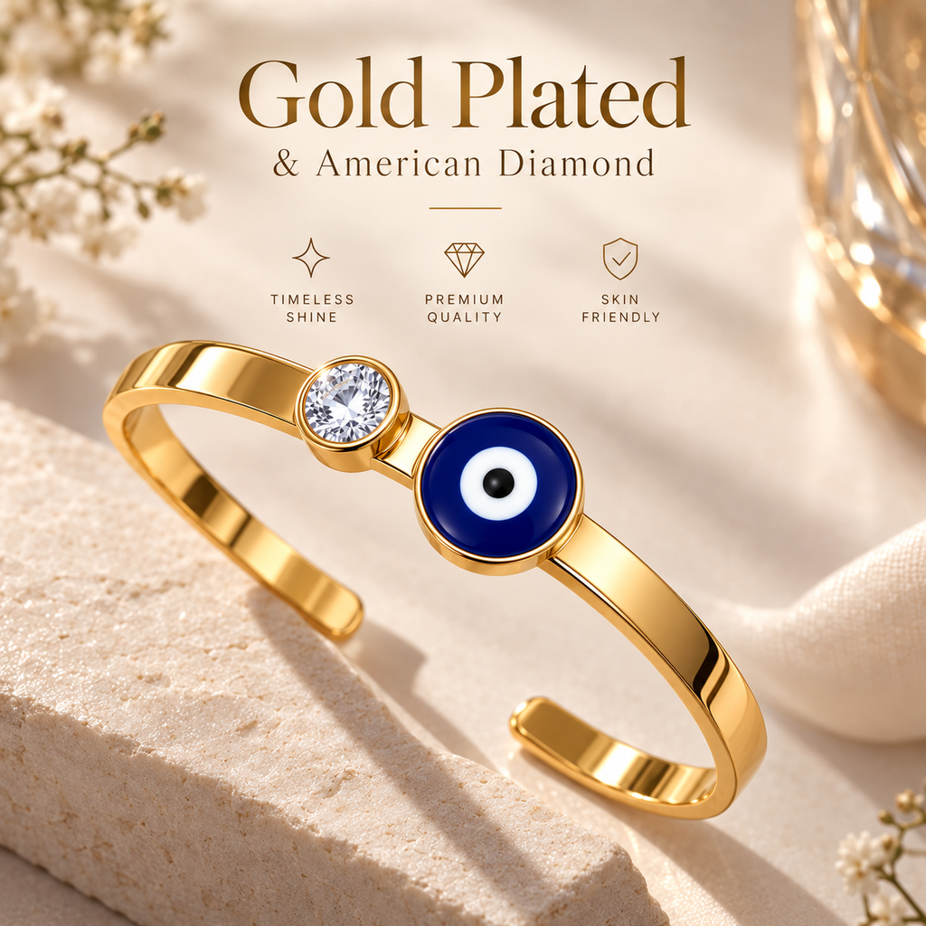 TEOT™  Gold-Plated Evil Eye & American Diamond Adjustable Bracelet | Free Premium Jewelry box