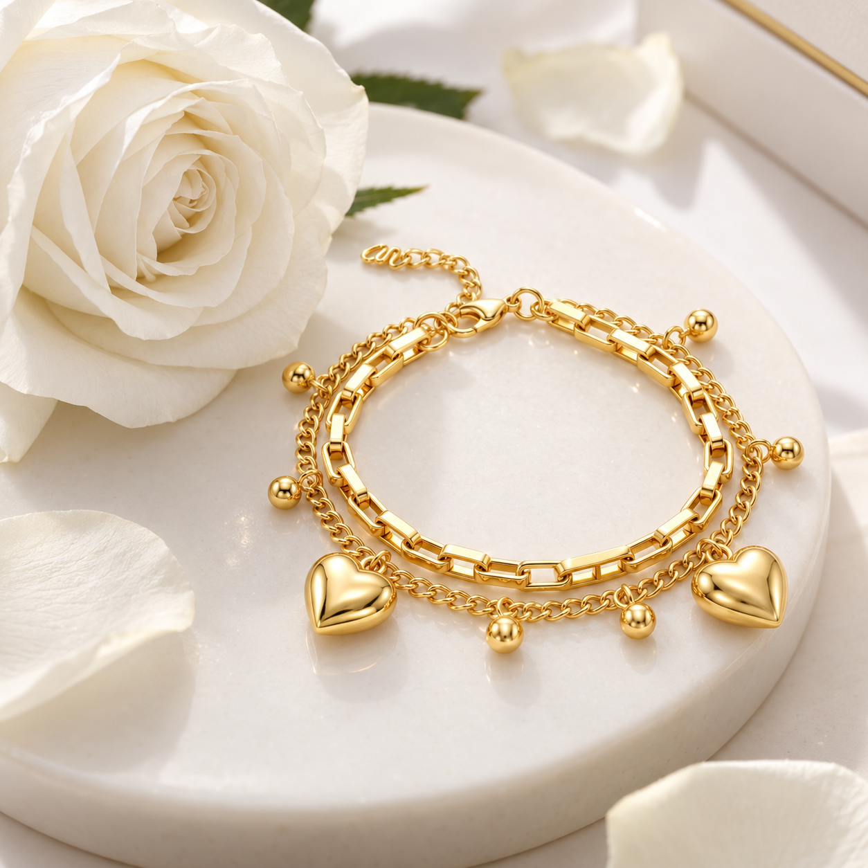 TEOT™  Golden Heart Charm Adjustable Bracelet | Free Premium Jewelry box