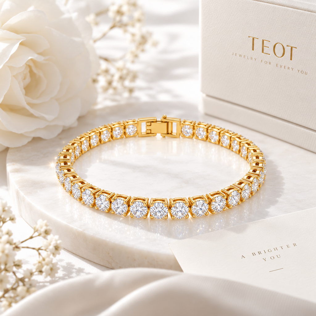 TEOT™  American Diamonds Gold-Plated Adjustable Bracelet | Free Premium Jewelry box