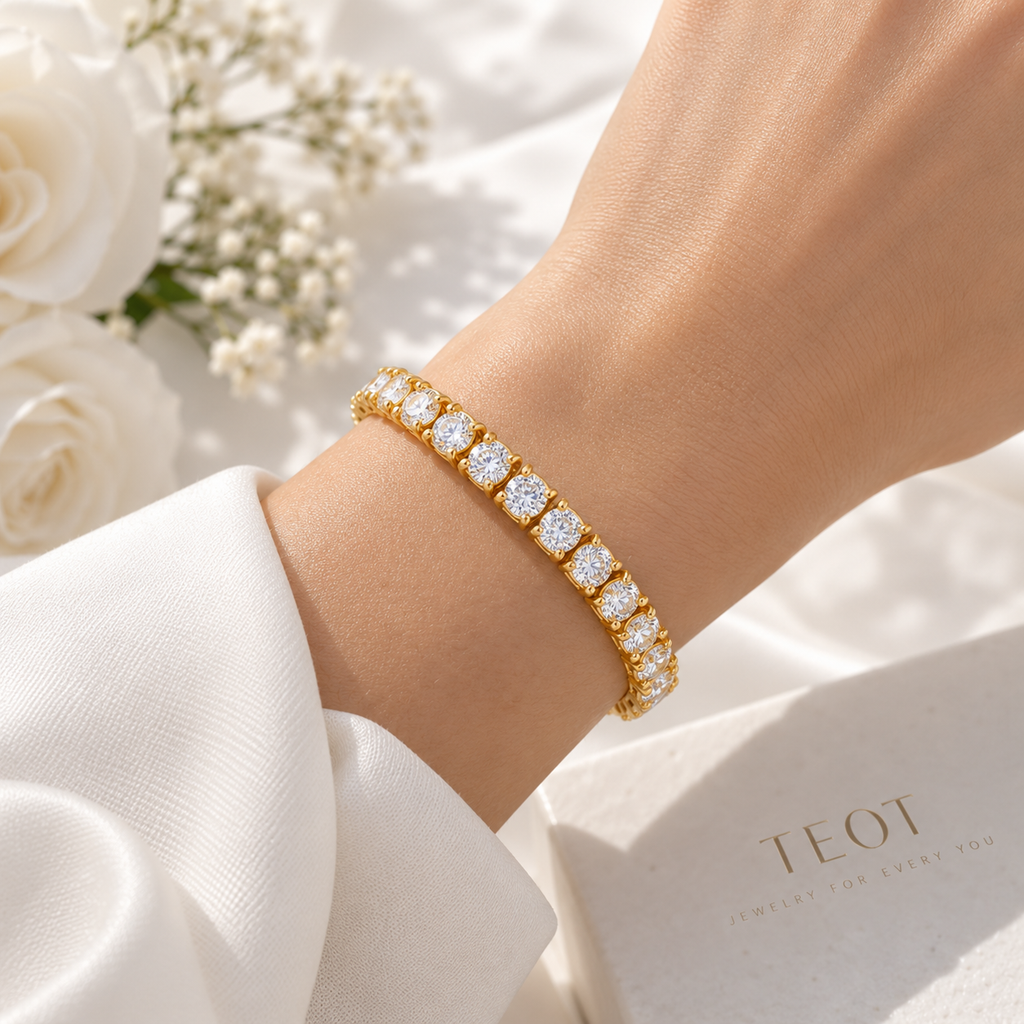 TEOT™  American Diamonds Gold-Plated Adjustable Bracelet | Free Premium Jewelry box