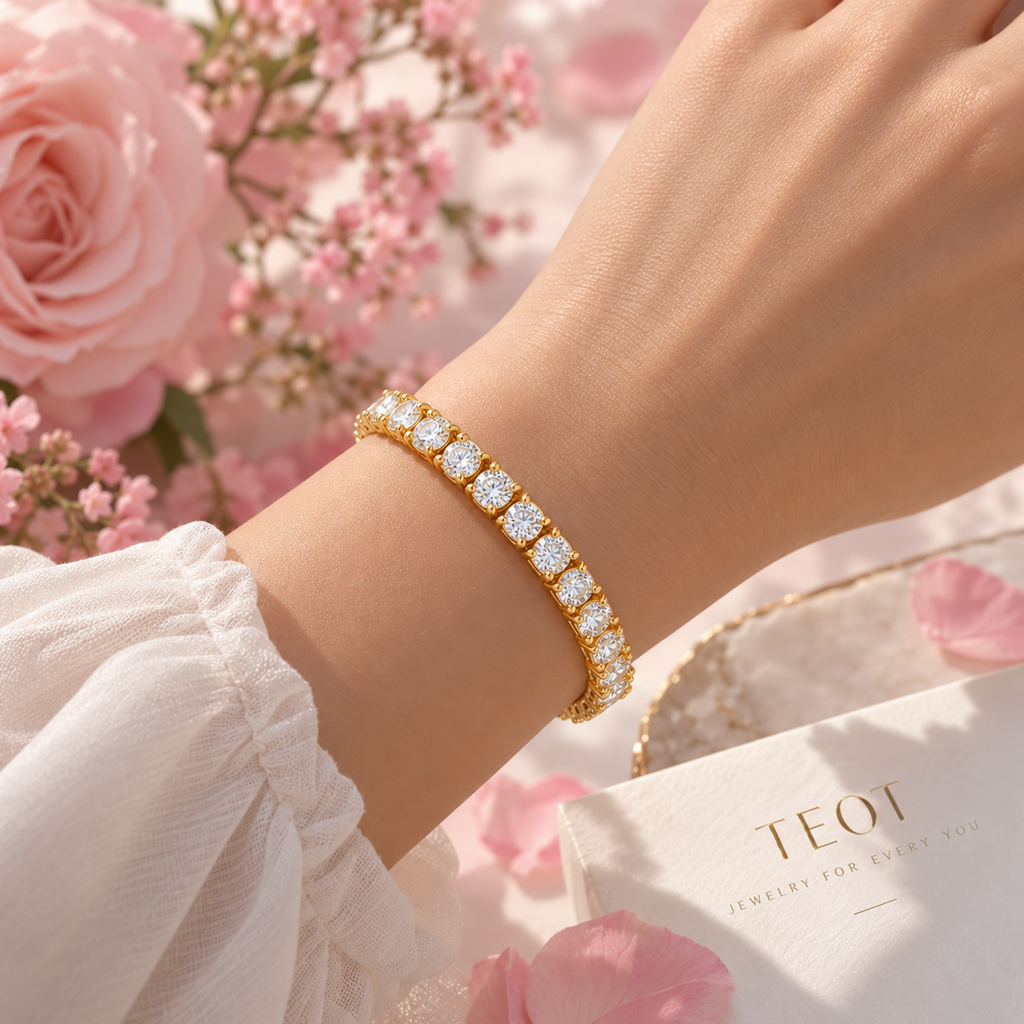 TEOT™  American Diamonds Gold-Plated Adjustable Bracelet | Free Premium Jewelry box
