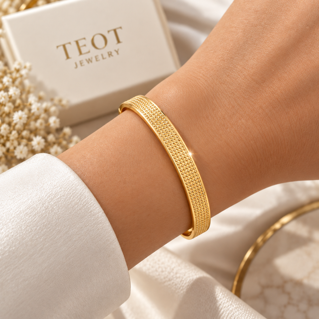 Gold-Plated Textured Adjustable Bangle