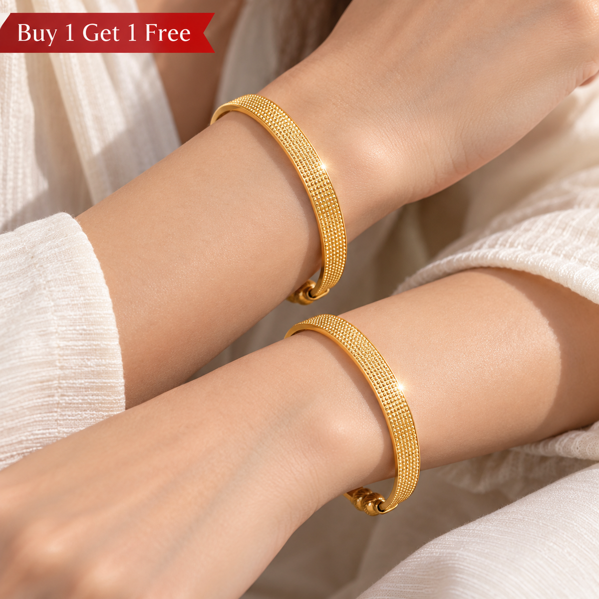 Gold-Plated Textured Adjustable Bangle