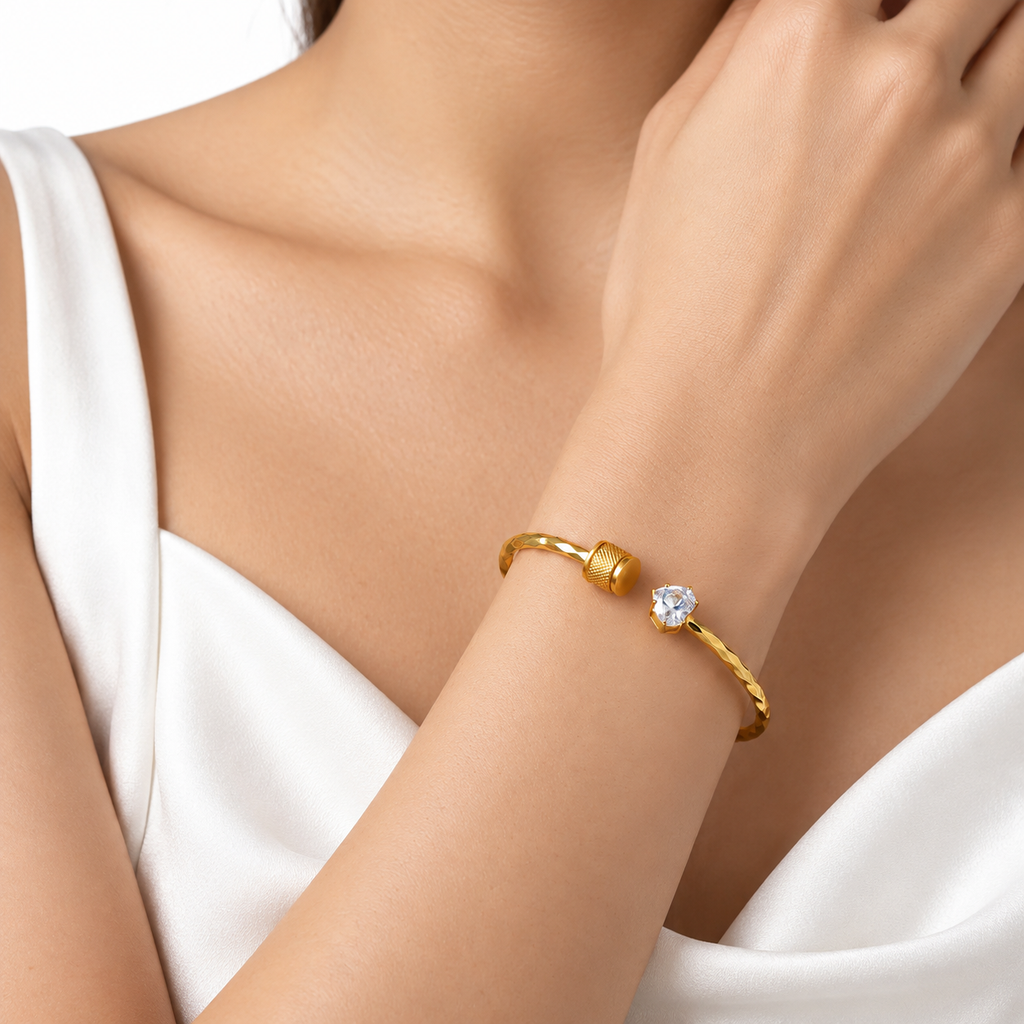 Gold Plated Diamond Heart Bangle