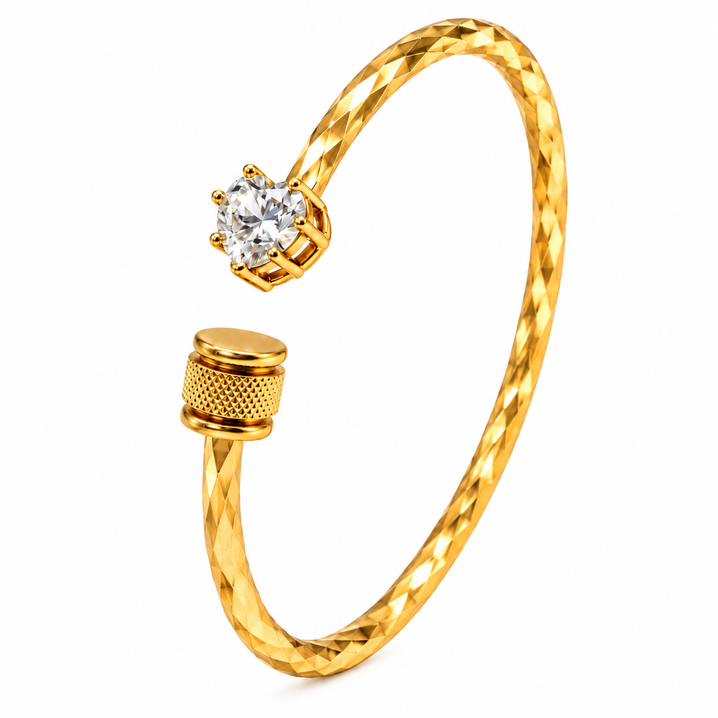 Gold Plated Diamond Heart Bangle