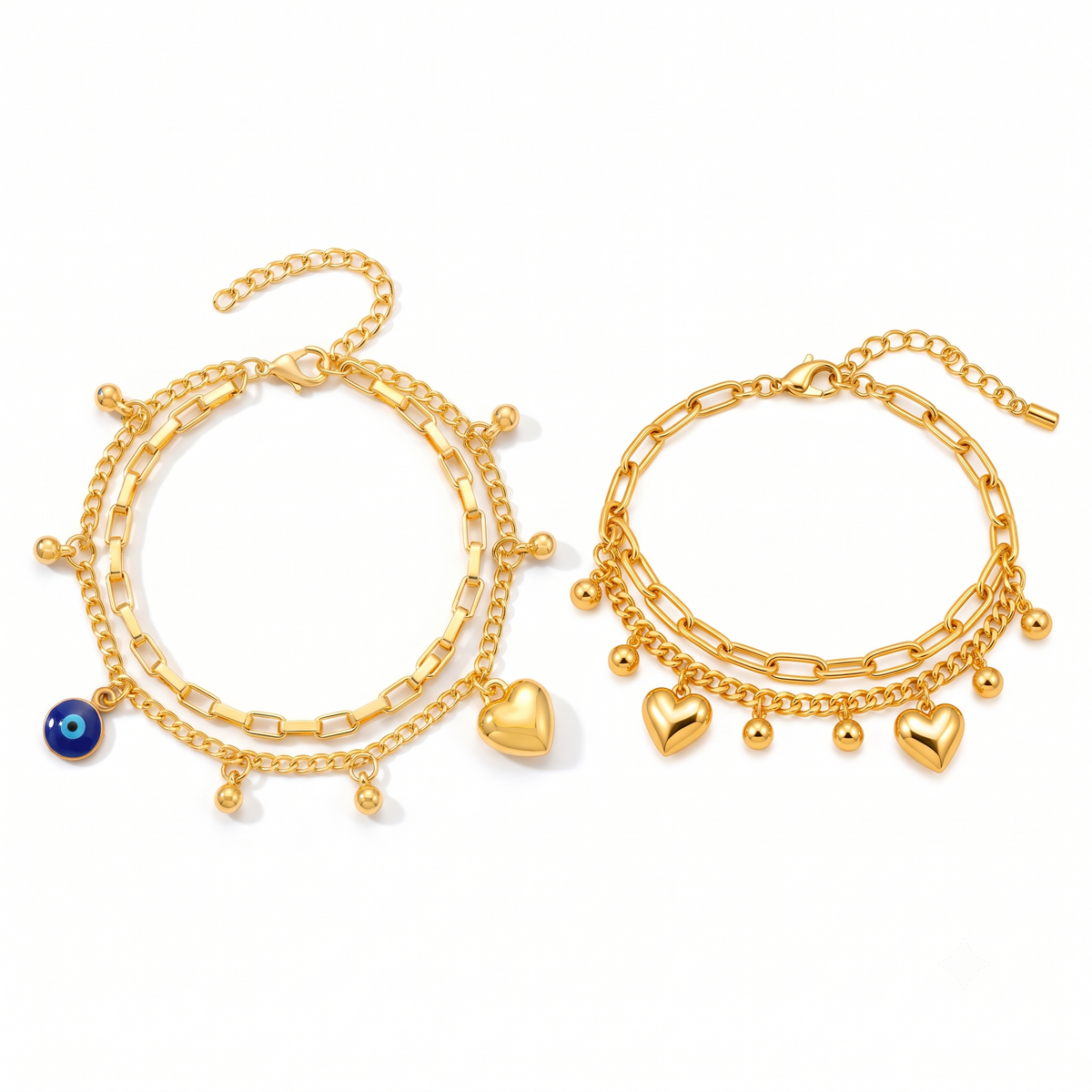 Golden Heart Charm Bracelet & Golden Evil Eye Bracelet