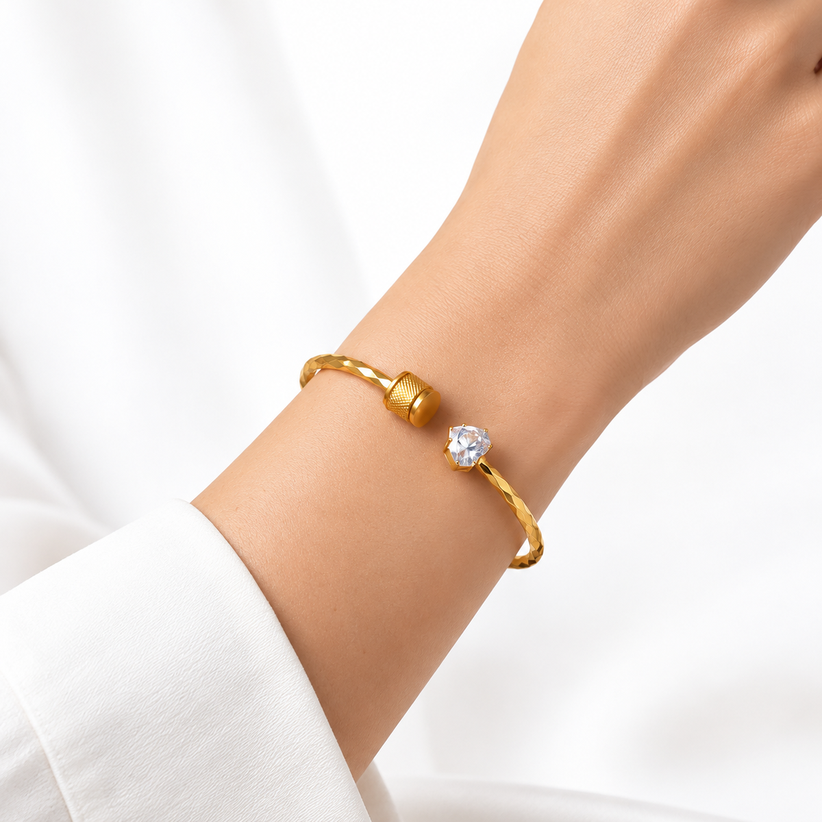 Gold Plated Diamond Heart Bangle