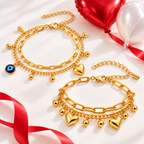 Golden Heart Charm Bracelet & Golden Evil Eye Bracelet