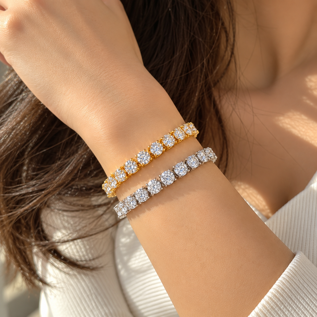 Gold & Silver Plated Tennis Bracelet Duo