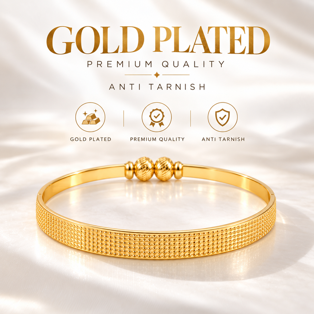 Gold-Plated Textured Adjustable Bangle